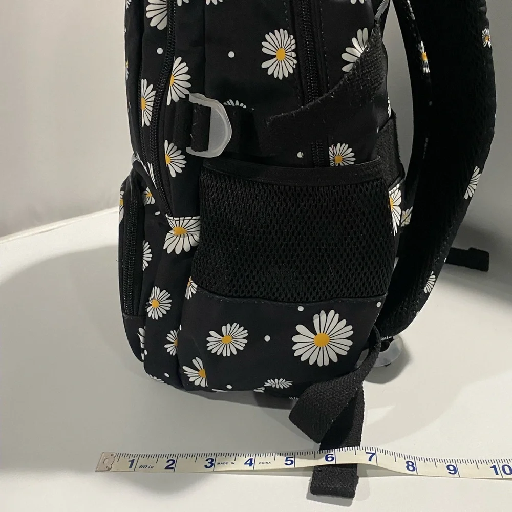 Black Daisy Print Backpack with Lunch Box